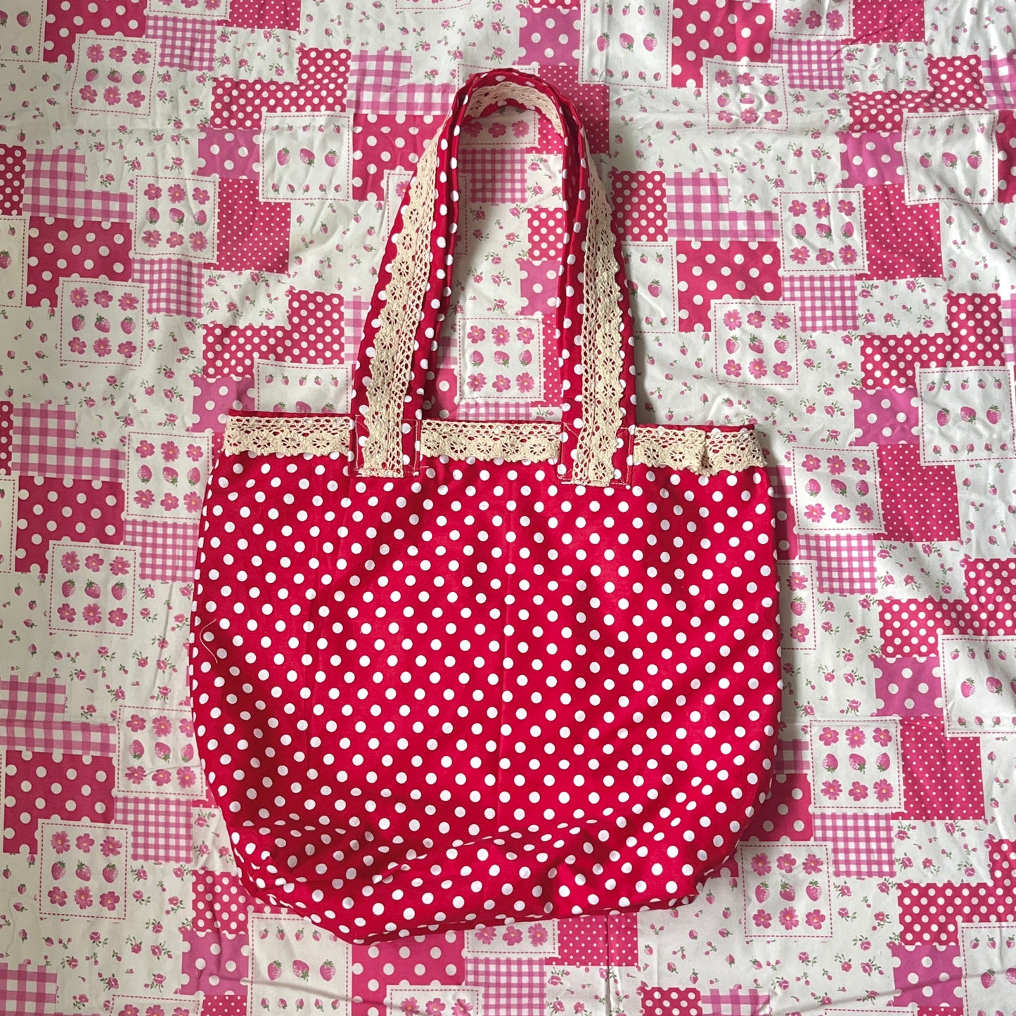 polka dot lace tote bag