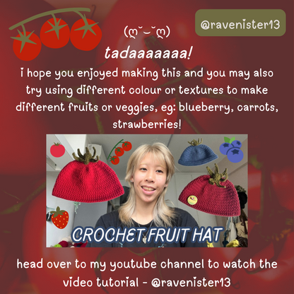 crochet pattern pdf [FREE]| fruit hat🍅🫐🍓