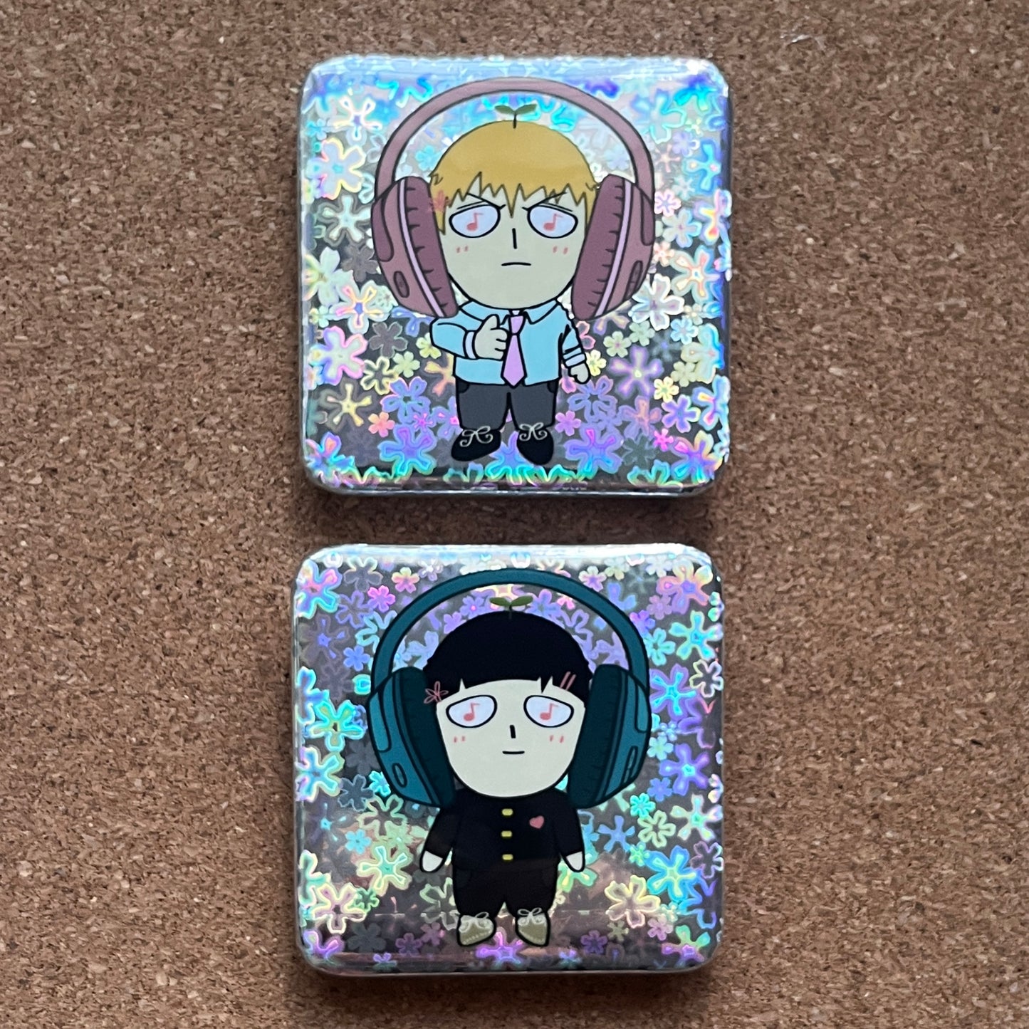 mob psycho holographic badges