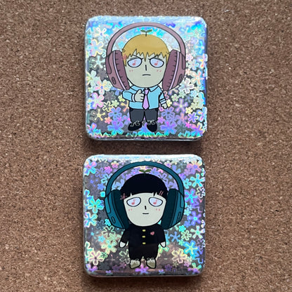 mob psycho holographic badges