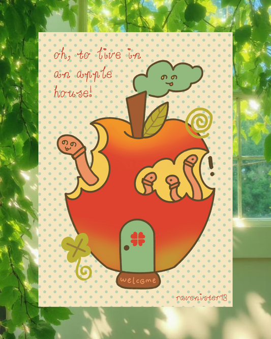 worm apple house postcard (A5)