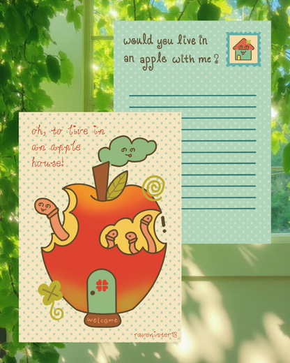 worm apple house postcard (A5)