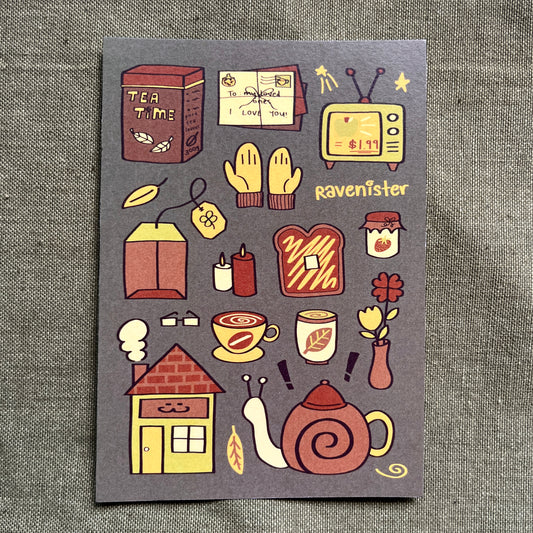 A6 print: autumn & tea time