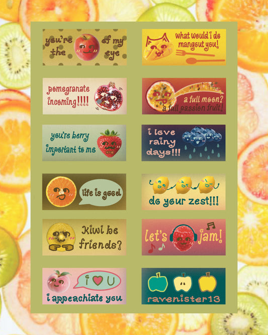fruit puns - A6 sticker sheet