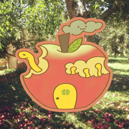 stickers: worm in apple house