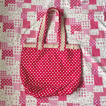 polka dot lace tote bag