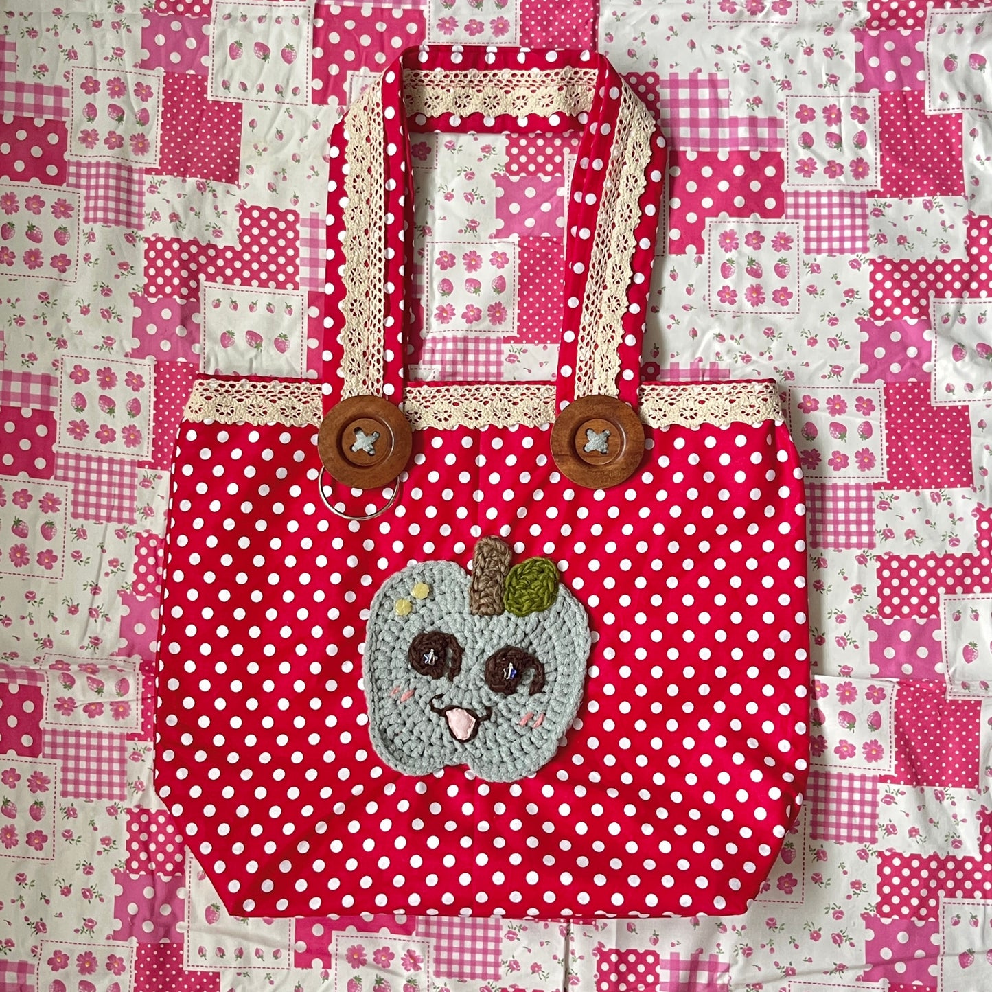 polka dot lace tote bag