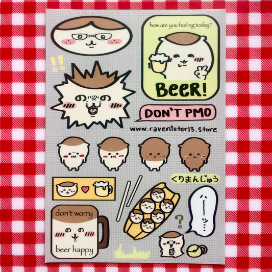 kurimanju loves beer - A6 sticker sheet