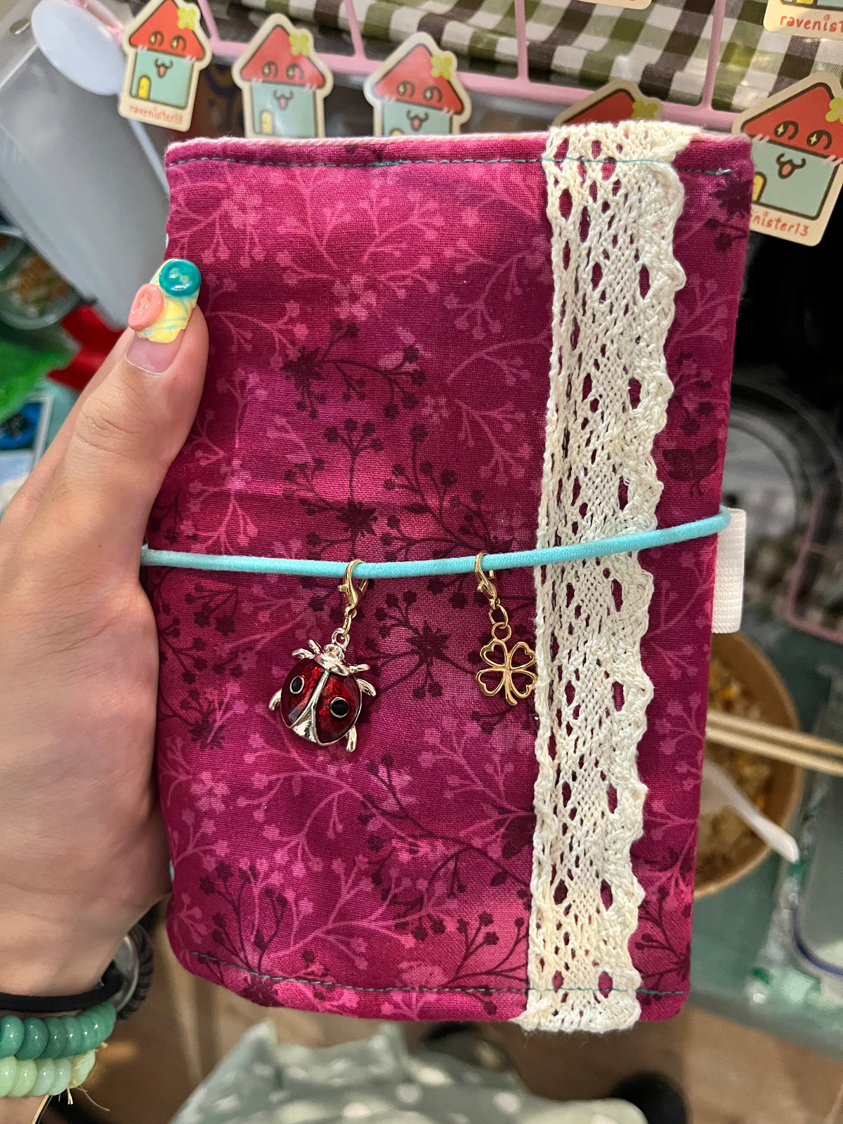 purple floral journal cover with notebooks