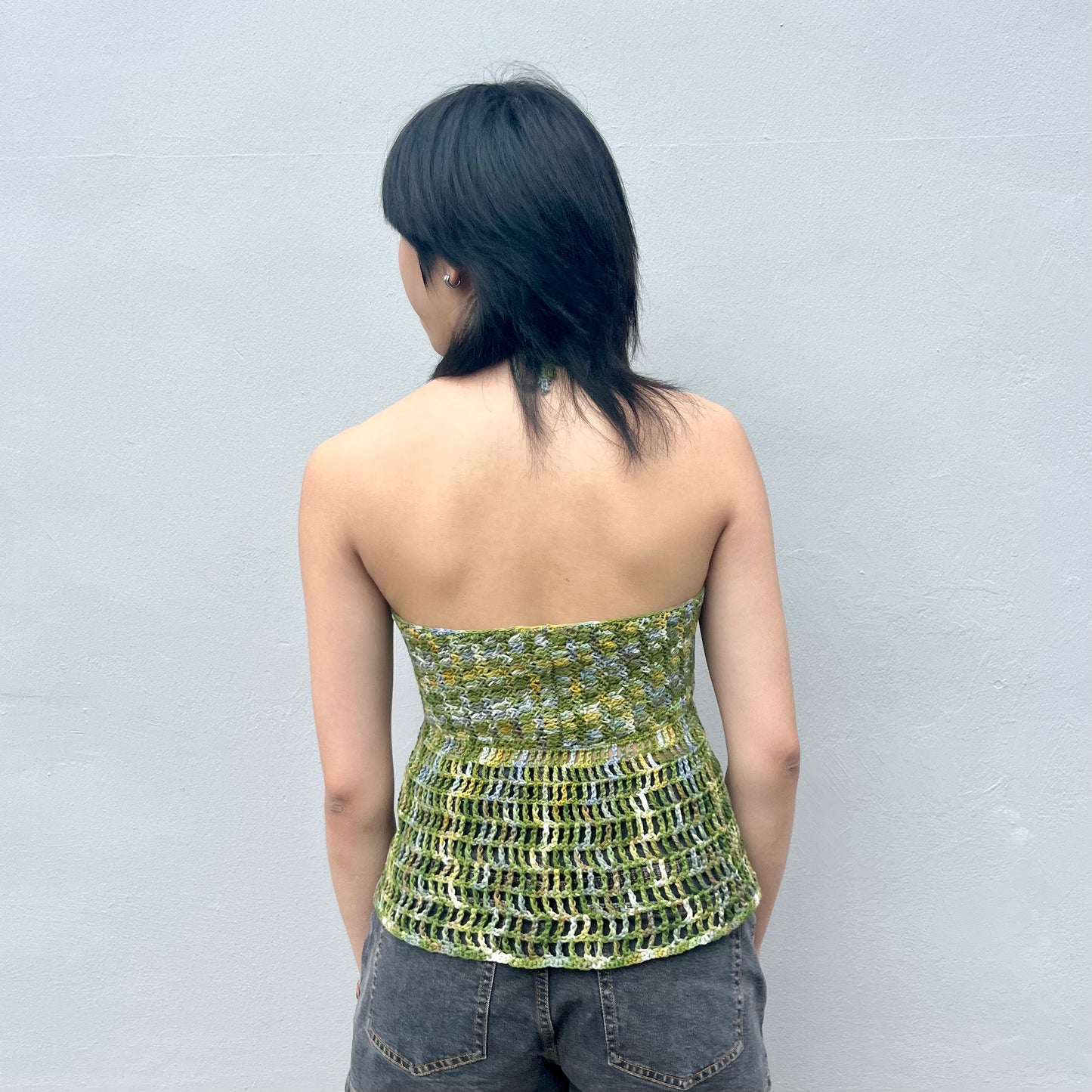 mixed green crochet tube top