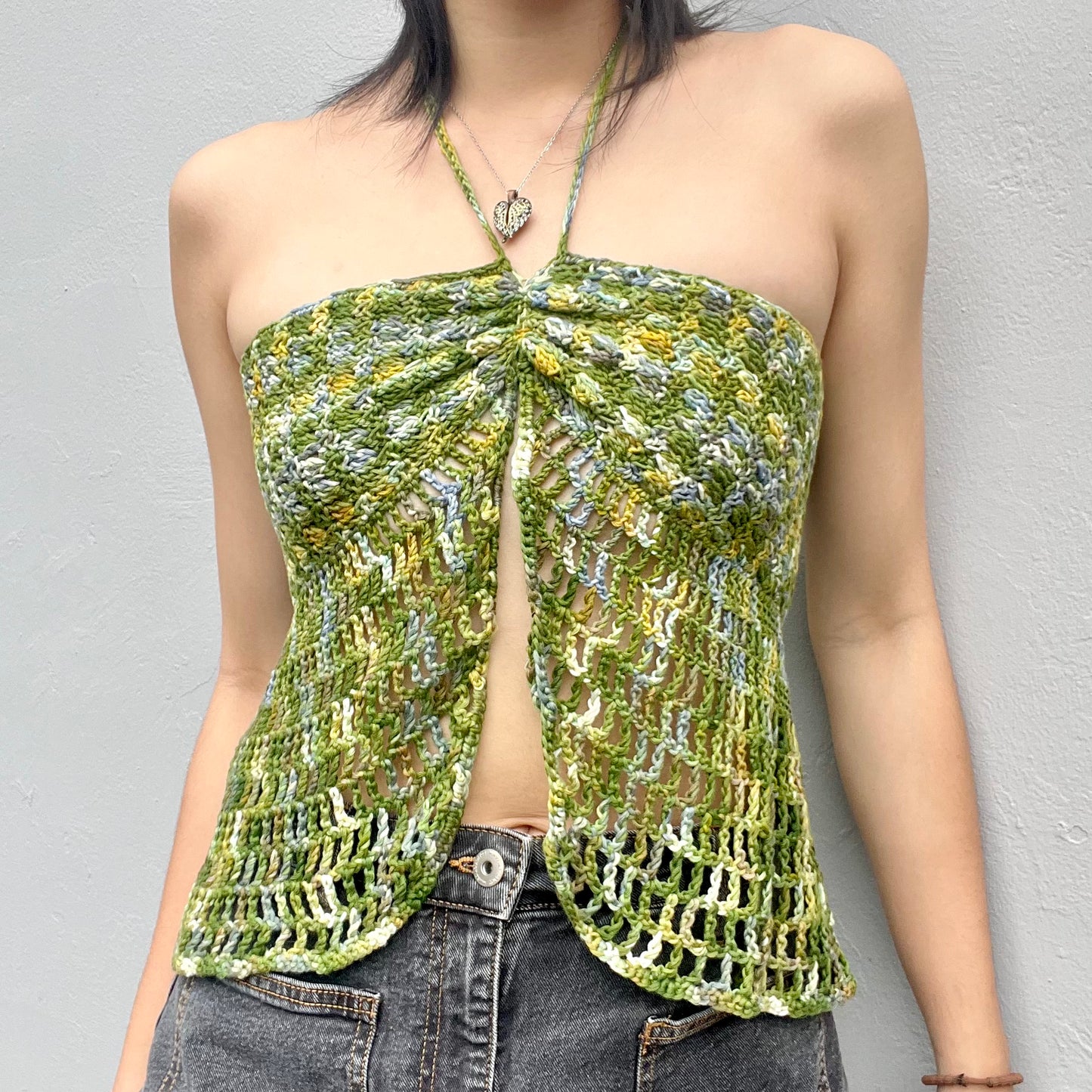 mixed green crochet tube top