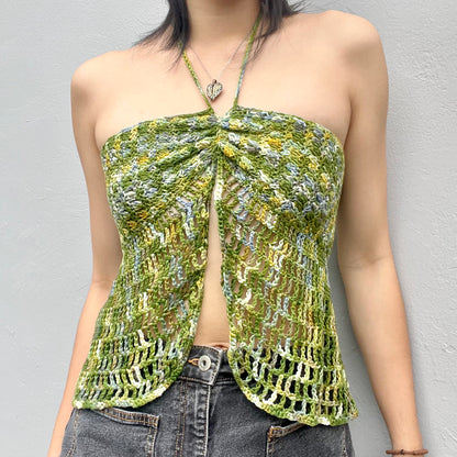 mixed green crochet tube top