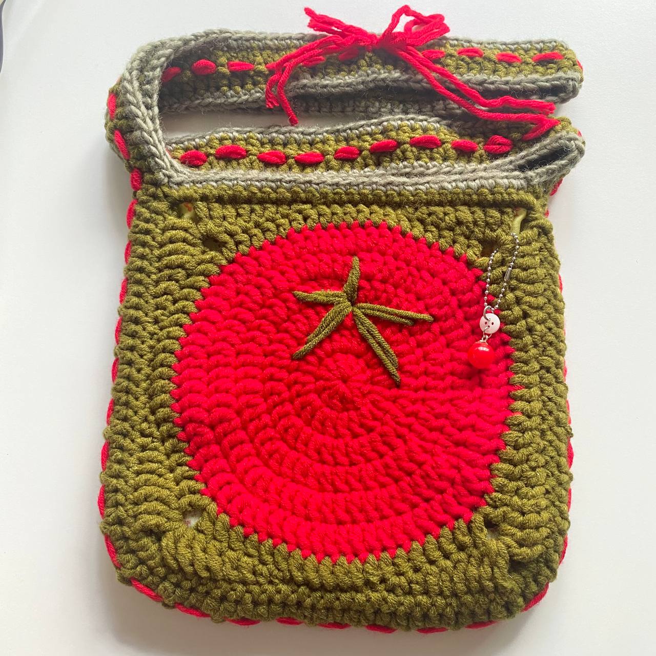 Handmade Crochet Bag  Olive Green Tomato Bag with lining