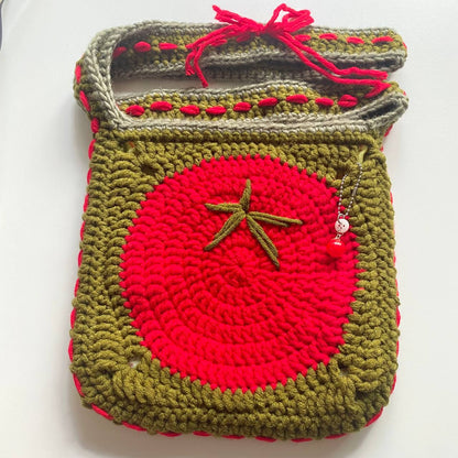 Handmade Crochet Bag  Olive Green Tomato Bag with lining